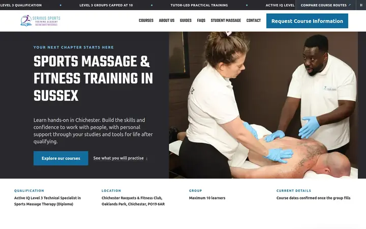 The Serious Sports Training Academy homepage: sports massage and fitness training in Sussex